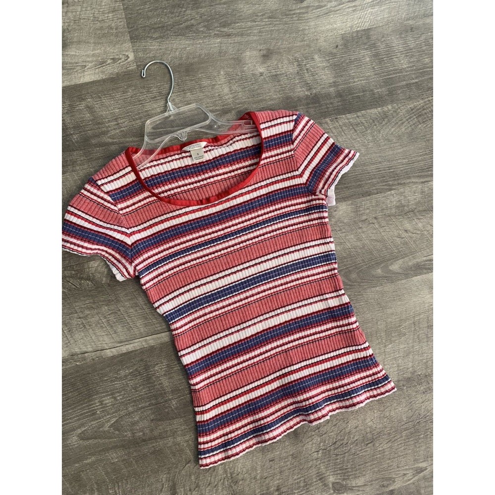 Christopher Banks Shirt Womens Small Striped Knit Short Sleeve Scoop